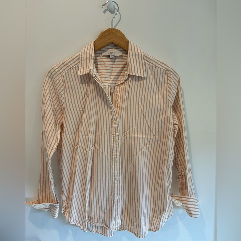LOFT Peach / White Striped Button Down